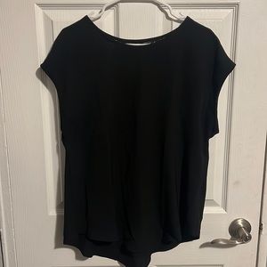 EMERY ROSE Contrast Lace Curved Hem black Top